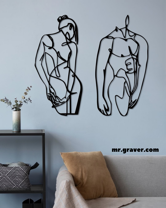 Drewniany obraz "Girl and Man" z podświetleniem